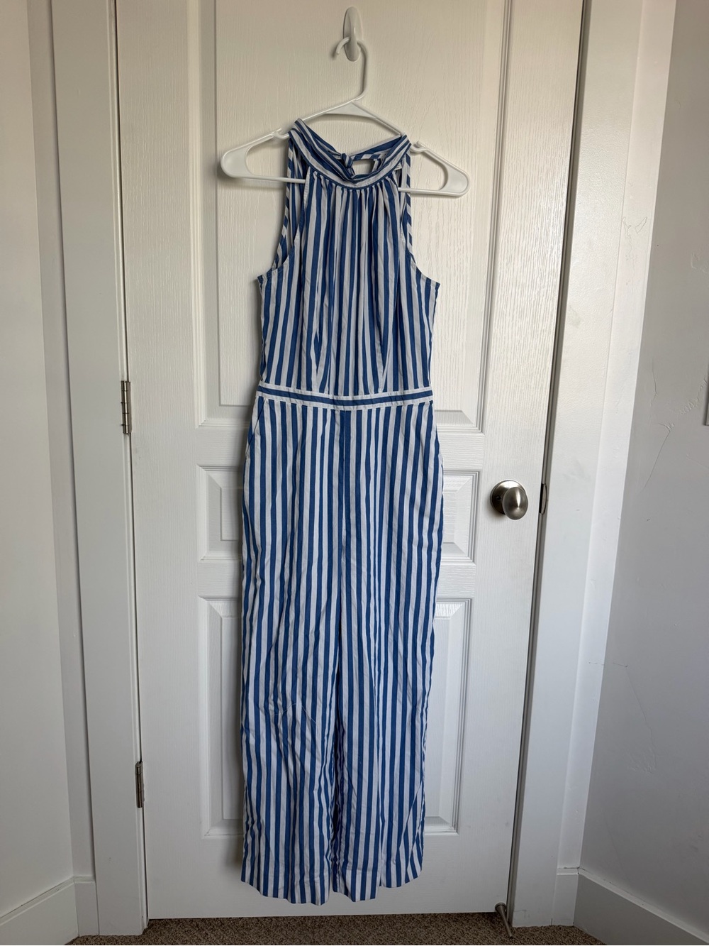 J. Crew Blue and White Striped Sleeveless Jumpsuit